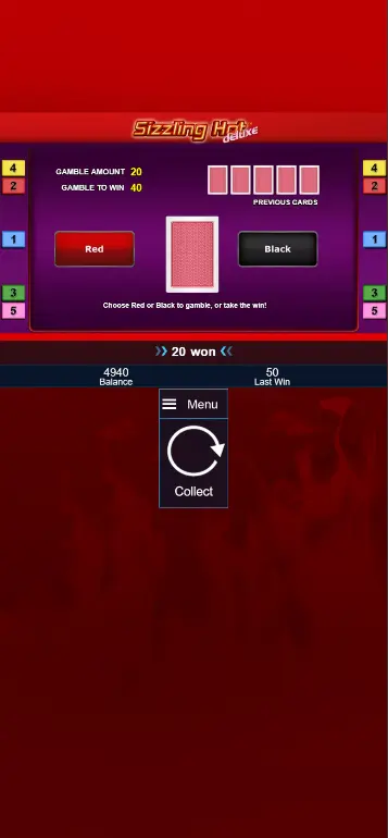 Sizzling Hot Deluxe – ekran funkcji Gamble z zakrytą kartą