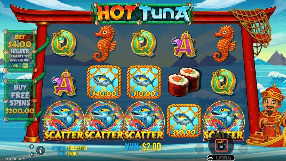 Hot Tuna free spins trigger – three Scatter symbols activating the bonus round