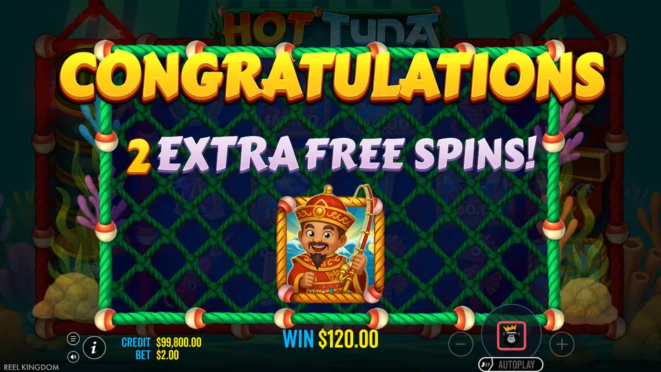Hot Tuna 7-stage collection meter filling and triggering the +10 spins retrigger