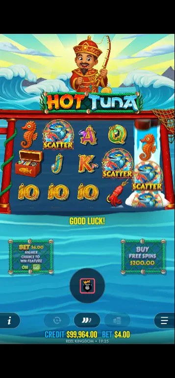 Hot Tuna Money symbols showing various multiplier values across the reels