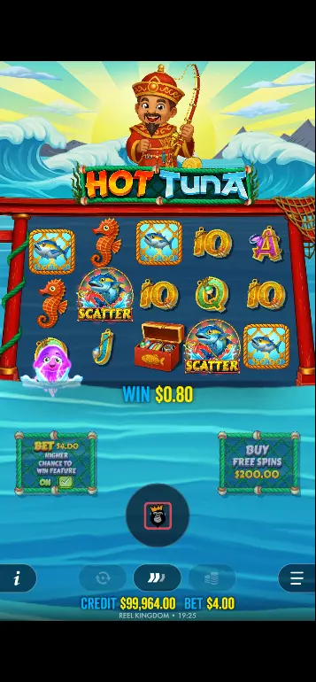 Hot Tuna free spins trigger – three Scatter symbols landing simultaneously