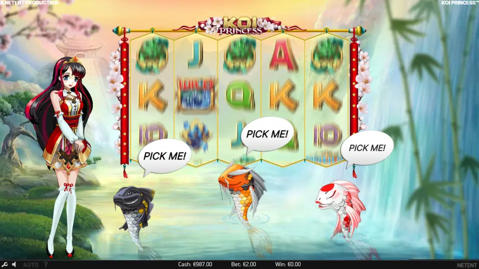 Koi Princess Random Feature Auswahlbildschirm – drei verdeckte Optionen im Hauptspiel