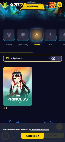 Schritt 4 – Koi Princess im Spieleangebot suchen