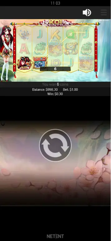 Koi Princess active gameplay showing base game spin with premium symbols