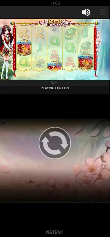 Koi Princess sure win free spins with guaranteed win floor amount displayed on screen