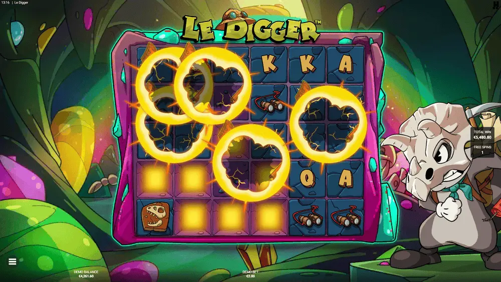 Gold Digger bonus game with 5 dynamites every spin