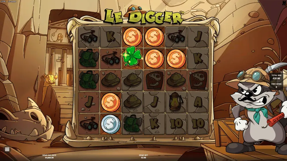 Le Digger Tomb Service bonus showing dynamite collection counter and stored explosives