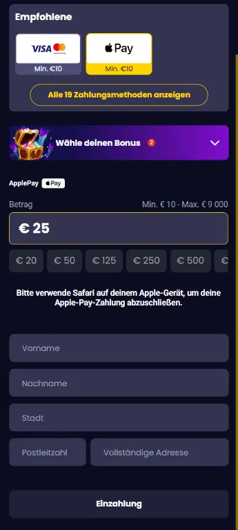 Schritt 3: Einzahlung in EUR vornehmen