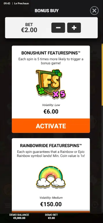Bonus Buy screen