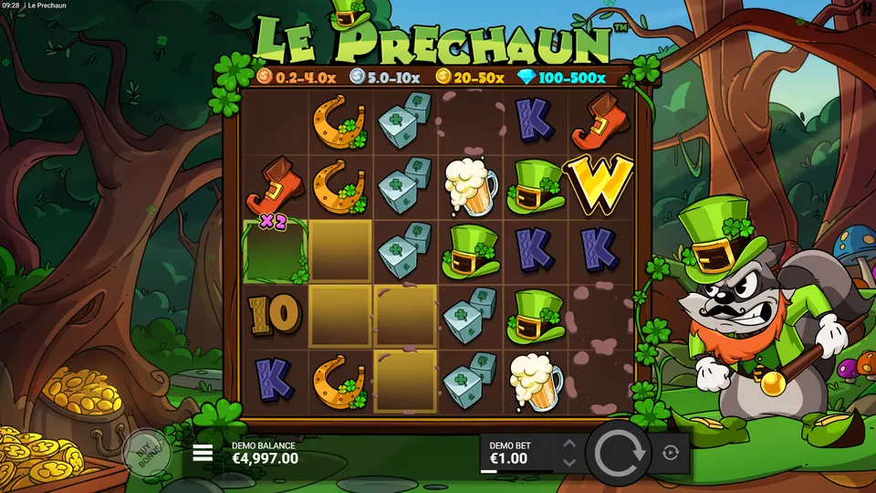 Active Position Multipliers x2 x4 x8 on the Le Prechaun grid during a cluster win