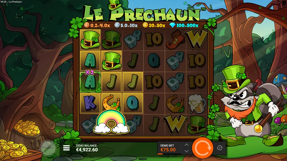 Golden Squares activated by Rainbow in Le Prechaun revealing Diamond Coin and Bag of Gold