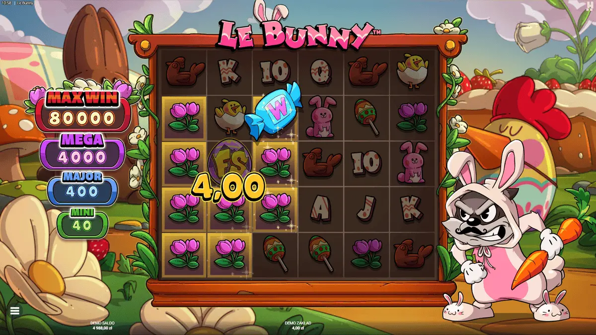 Le Bunny Hacksaw mechanika Super Kaskady czyszcząca wszystkie pasujące symbole z siatki