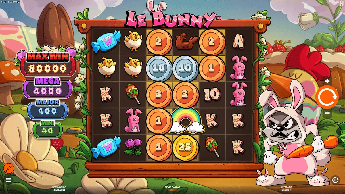 Le Bunny casino symbol Tęczy aktywujący wszystkie Złote Pola na siatce