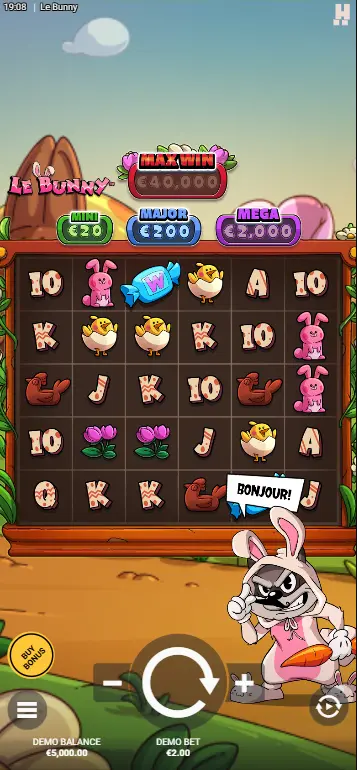 Le Bunny slot base game with Easter setting and pink bunny character
