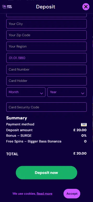 Deposit interface for Le Bunny casino