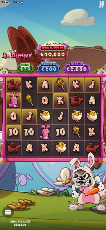 Le Bunny casino Golden Squares highlighted on grid after wins