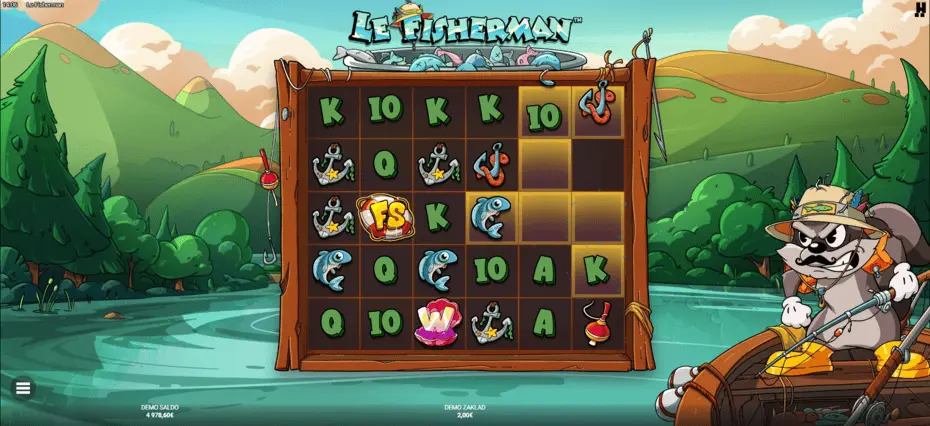 Le Fisherman casino siatka pokazująca wiele podświetlonych Złotych Pól po clusterowych wygranych