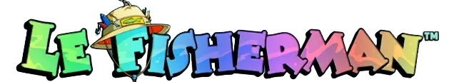 Le Fisherman slot logo with Smokey the raccoon holding a fishing rod