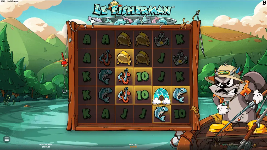 Le Fisherman Rainbow symbol landing and activating Golden Squares across the grid