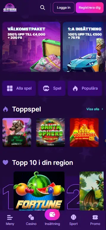 Online casino homepage featuring Le Fisherman slot