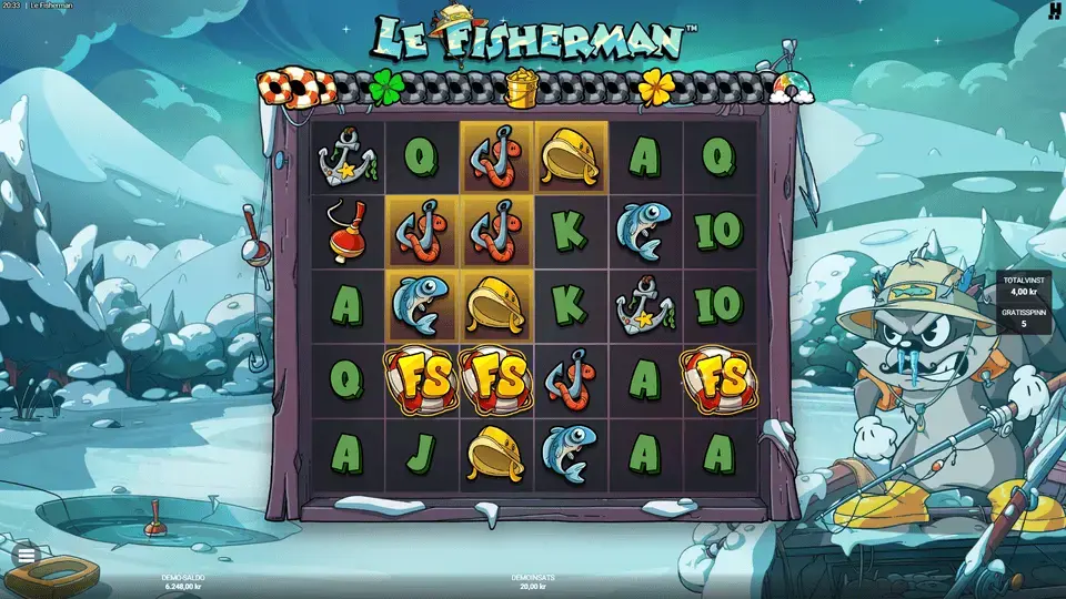Le Fisherman slot On Thin Ice bonus with Big Catch Bar progression visible