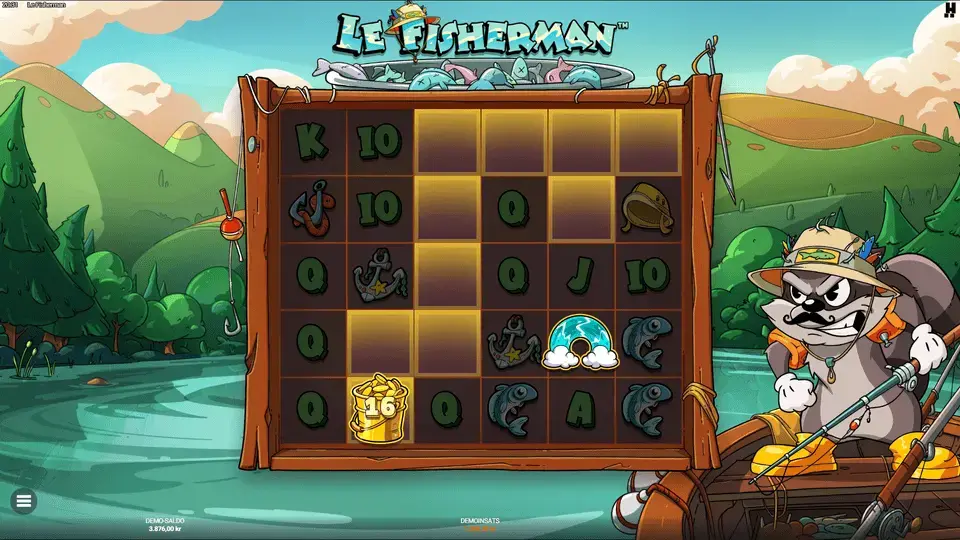 Le Fisherman slot Rainbow symbol activating Golden Squares across the grid