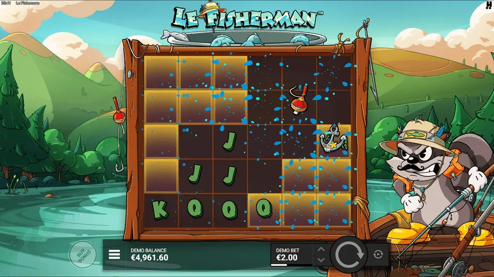 Le Fisherman casino grid showing multiple Golden Squares highlighted after cluster wins