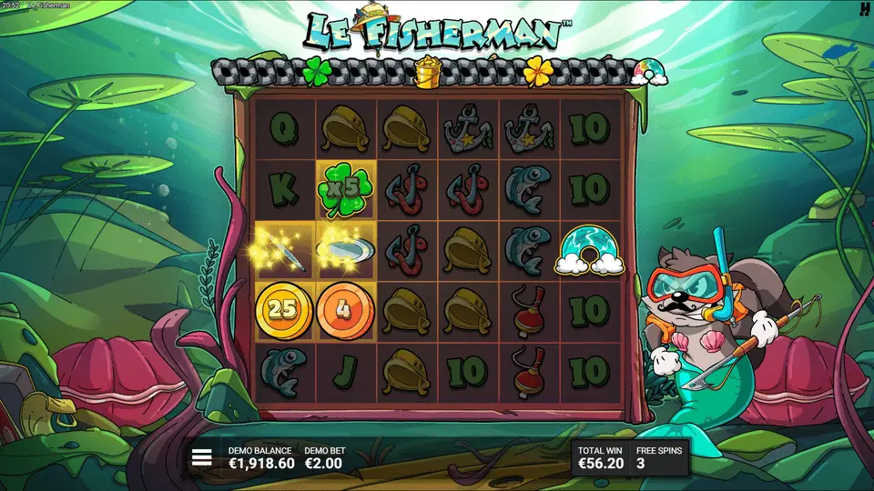 Le Fisherman Hacksaw Gaming Slippery When Wet bonus with persistent Golden Squares