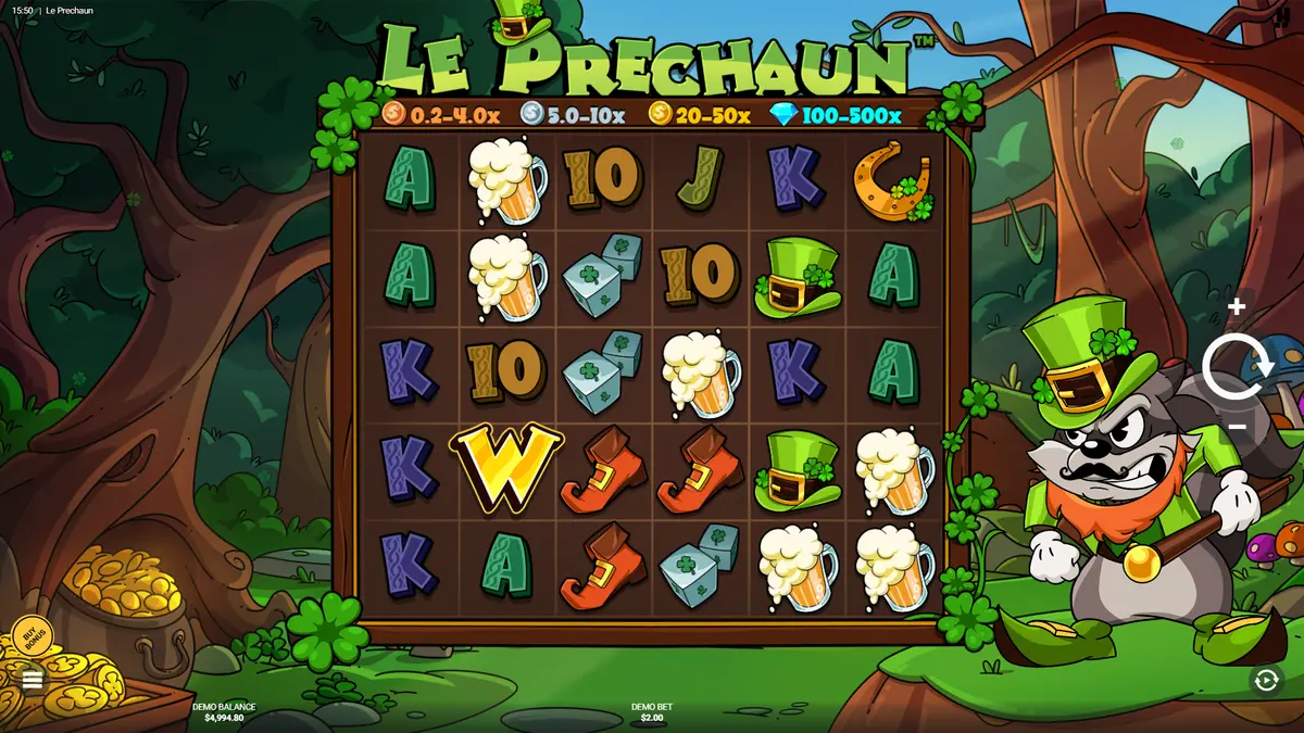 Multiple active Position Multipliers x2 x4 x8 on Le Prechaun grid with Golden Squares highlighted