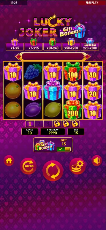 Active GIFT SPIN round with multiple GIFT symbols locked in position and spin counter displayed