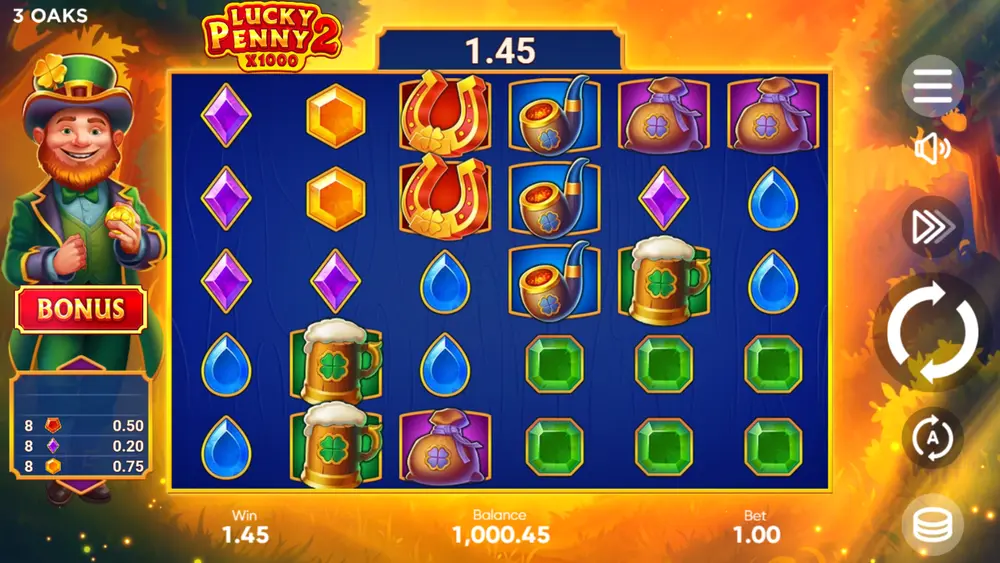 Lucky Penny 2 base game showing premium and low symbols across the full grid