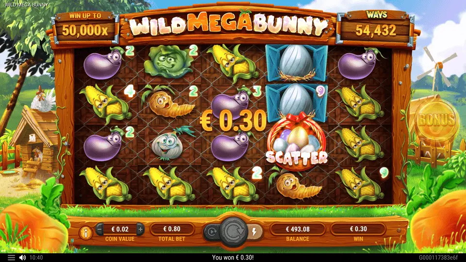 Mega Bunny winning combination with symbol multiplier calculation visible