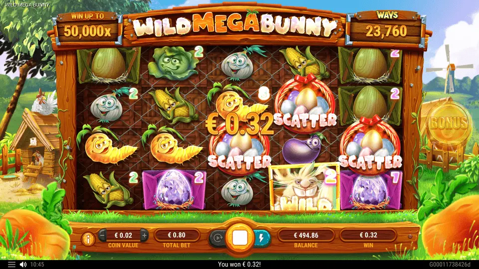 Mega Bunny Wild large size (1x4) on grid showing 36x multiplier potential