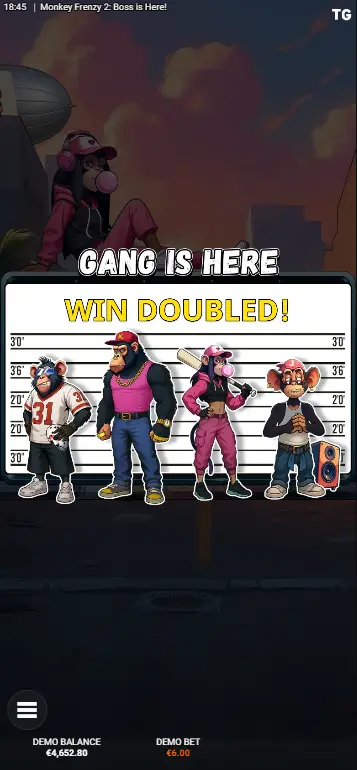 Gang is Here feature doubling total win in Monkey Frenzy 2