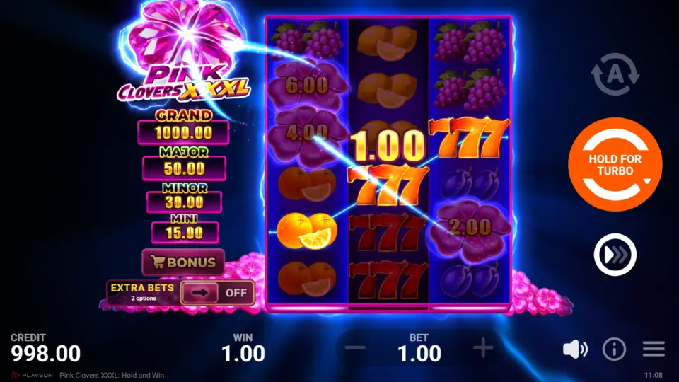 Pink Clovers XXXL Collect Feature with Clover values on reels 1 and 3