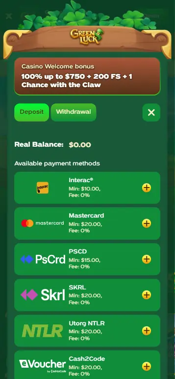 Deposit interface showing PayPal Visa Apple Pay for Pray for Three casino