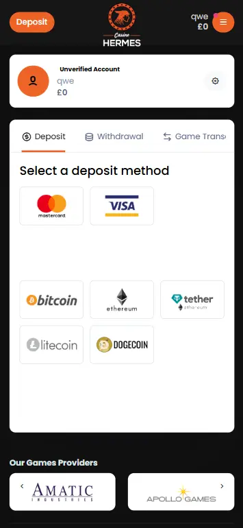 Deposit interface showing PayPal Visa Apple Pay for Pray for Three casino
