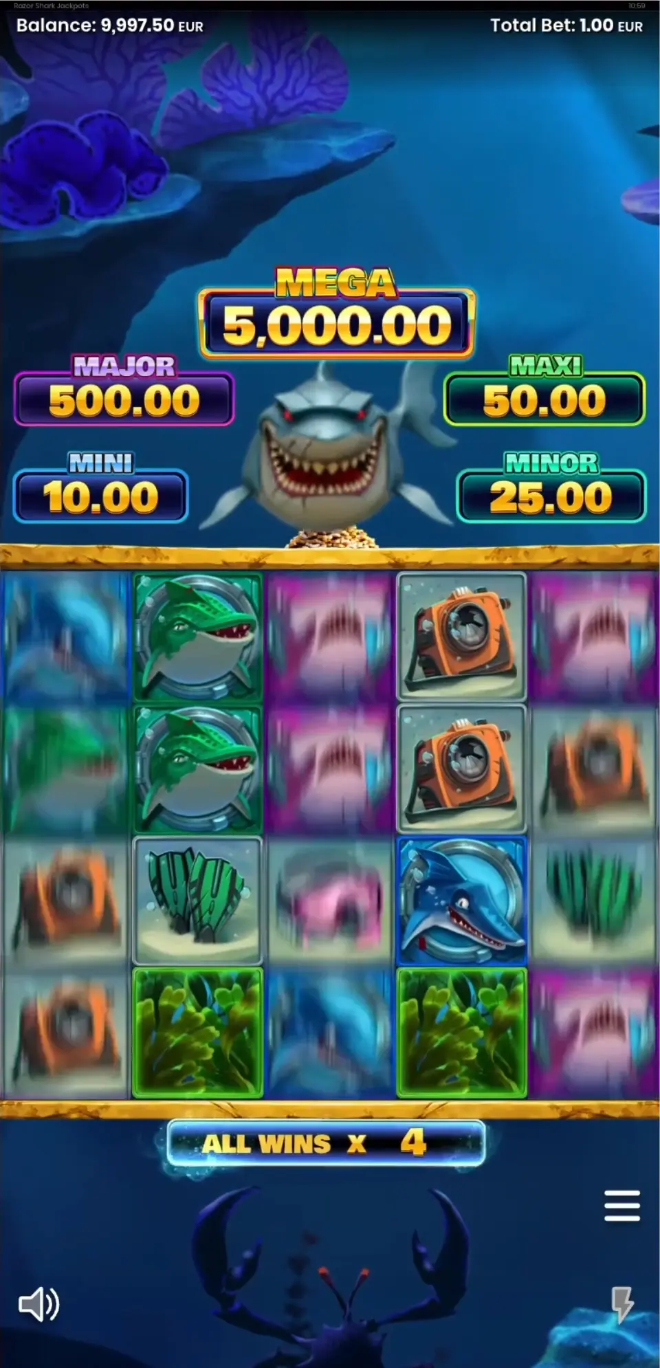 Razor Shark Jackpots Symbole und Unterwasserkulisse