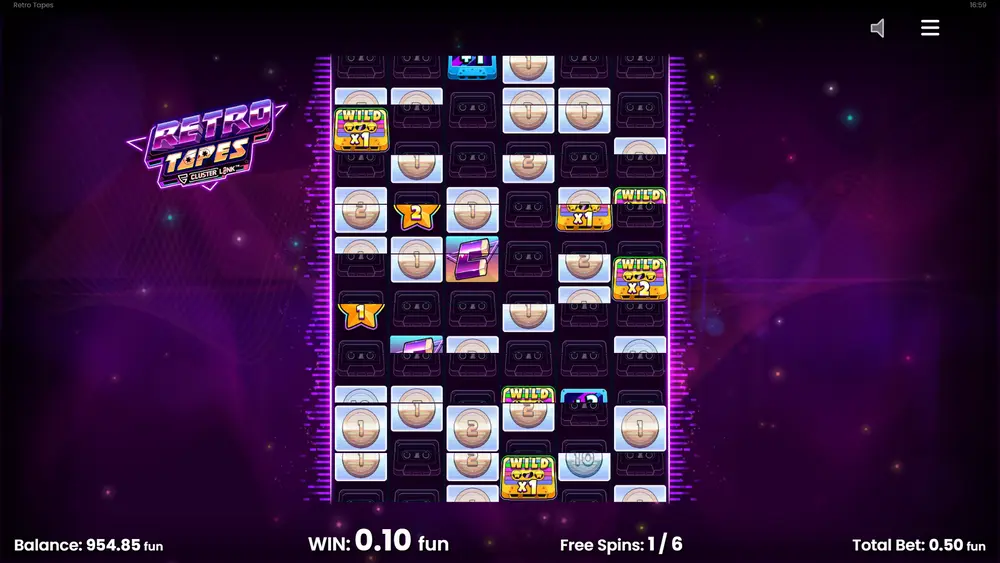 Wild Multiplier Symbol verteilt seinen Wert auf Wild Tape Symbols im Retro Tapes Slot
