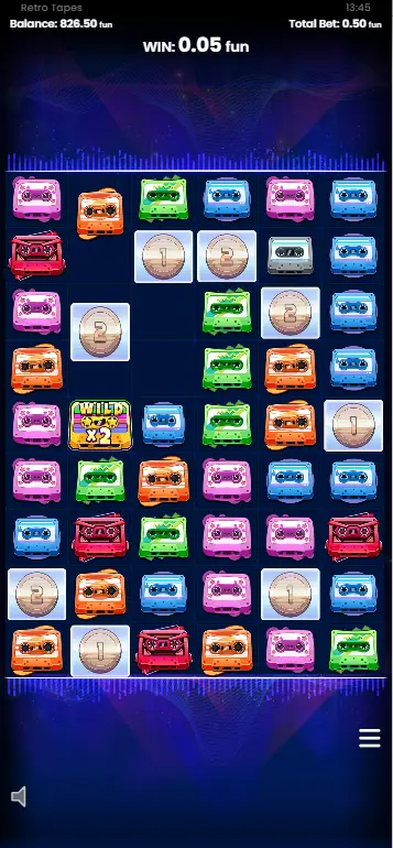 Retro Tapes 2 Slot – Wild Tape Symbole mit Multiplikator 3x und 5x im aktiven Cluster