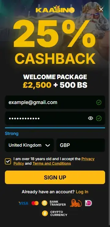 Registration form at online casino for playing RIP City slot