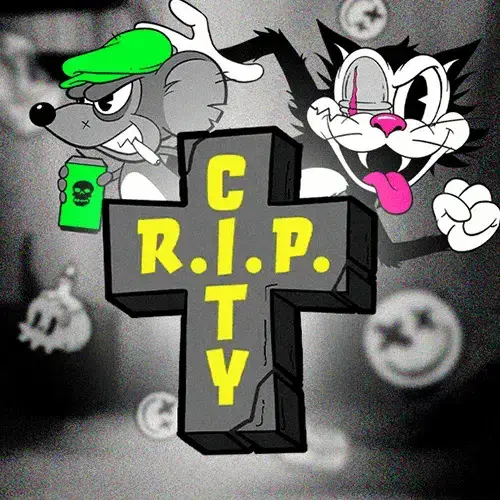 RIP City slot characters Ro$$ the Cat and Maxx the Mouse in 1930s cartoon style
