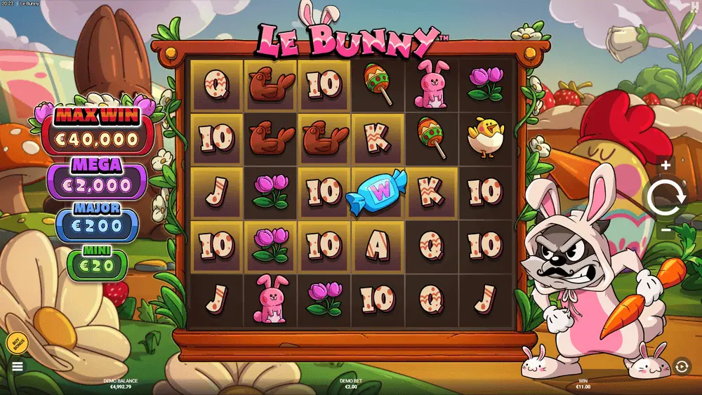 Le Bunny Slot Spielfeld mit hervorgehobenen Goldenen Feldern die Gewinnpositionen markieren