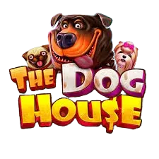 The Dog House slot logo featuring cartoon dogs and kennel theme