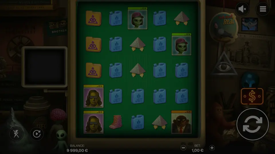 Demo window showing conspiracy theme with Reptilian and Bird symbols