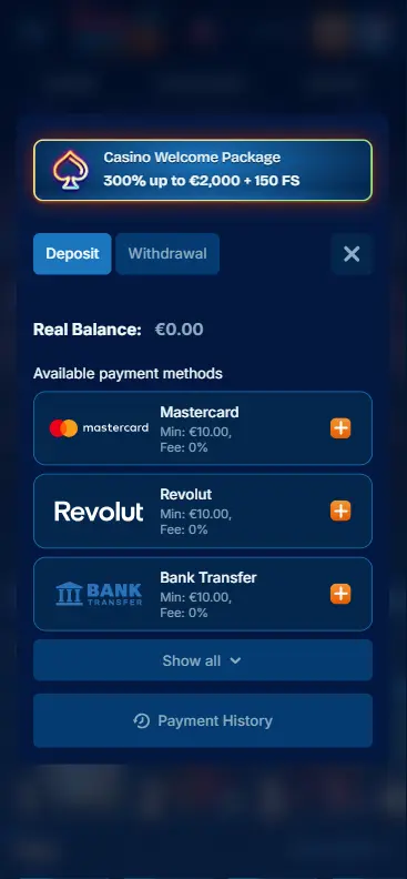 Deposit interface for Truth slot real money play