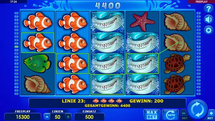 Wild Shark slot – BONUSSPIN Feature mit 3 Scatter-Symbolen ausgelöst