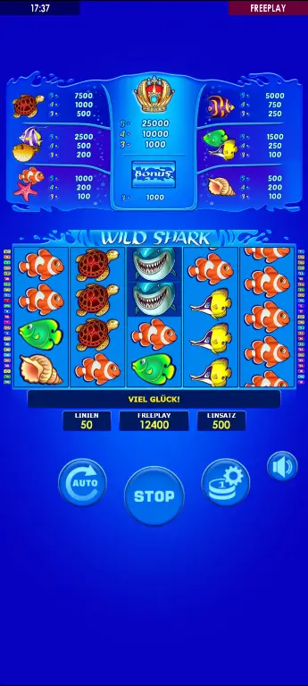 Wild Shark Amatic – Basisspiel mit vollständiger 5x4 Spielfeldraster und allen Symbolen