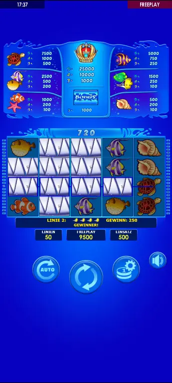 Wild Shark slot – BONUSSPIN Feature mit 3 Scatter-Symbolen ausgelöst