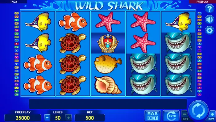 Wild Shark Amatic – vollständiges 5x4 Spielfeld mit allen Symbolen